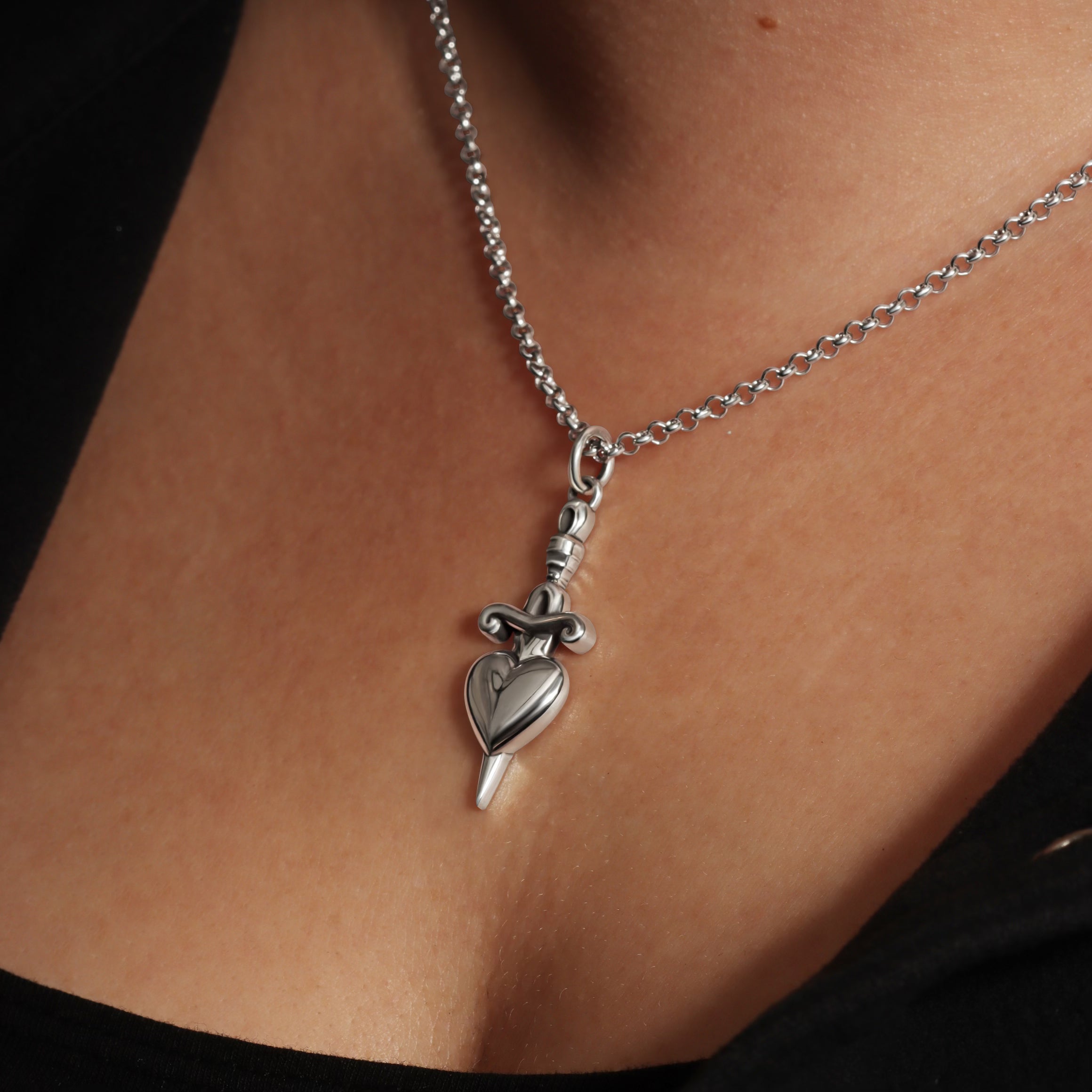 Heart Dagger Necklace - Sterling Silver