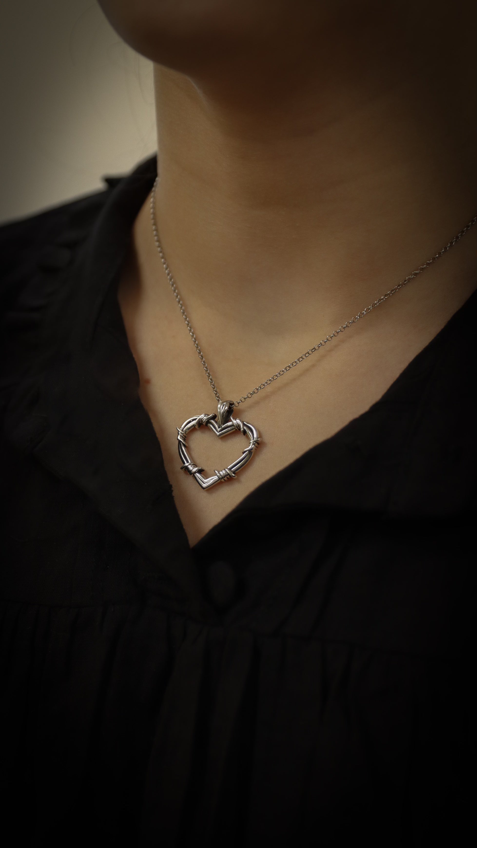 Barbed Wire Heart Necklace - Sterling Silver