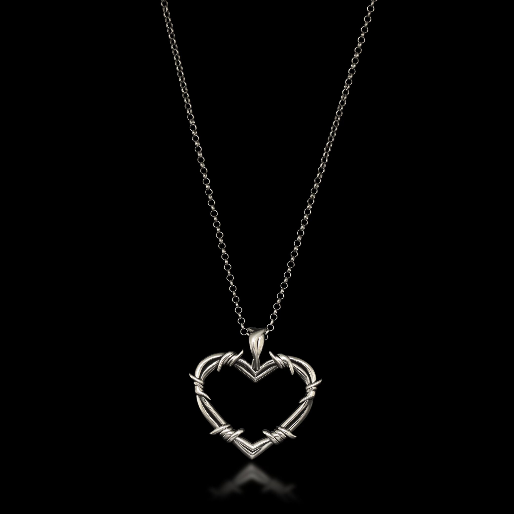 Barbed Wire Heart Necklace - Sterling Silver