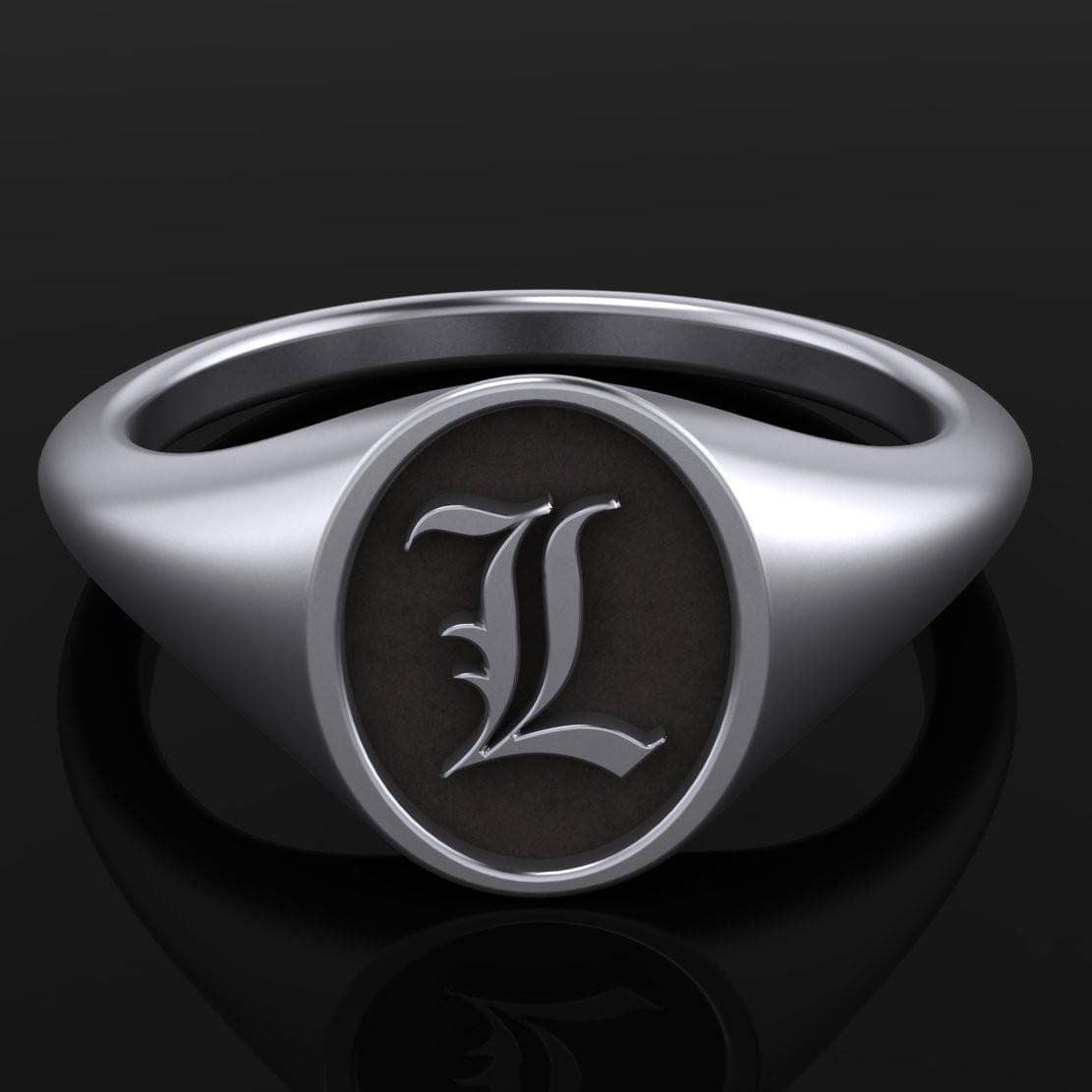 Goth Letter Signet Ring - Sterling Silver