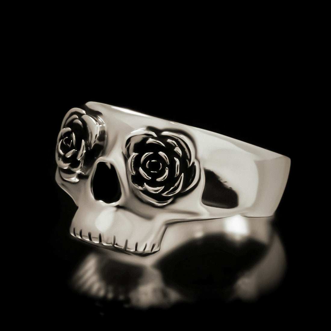 Half Skull Rose Eye Ring - Sterling Silver